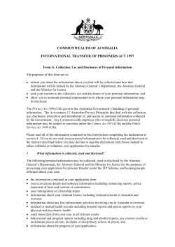Form G: Collection, use and disclosure of personal information