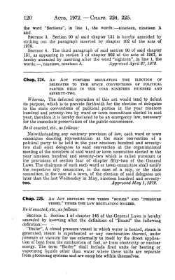120 ACTS, 1972. &mdash; CHAPS. 224, 225. the word "Sections", in line 1