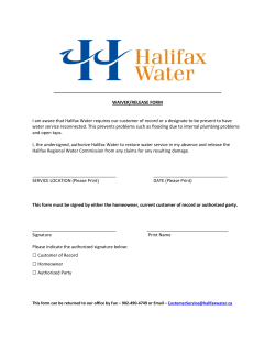 WAIVER/RELEASE FORM I am aware that Halifax Water requires