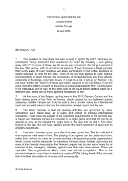 Fair or foul: sport and the law Lecture Notes Middle Temple 8 July