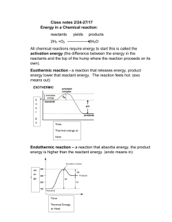 Class notes 2/24-27/17 Energy in a Chemical reaction: reactants