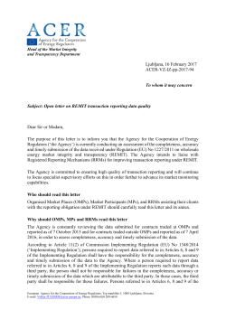 Ljubljana, 16 February 2017 ACER-VZ-IZ-pp-2017