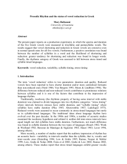 prosodic rhythm and the status of vowel reduction in greek