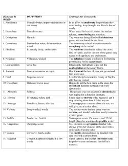 (Semester 1) WORD DEFINITION Sentences for Crosswords 1