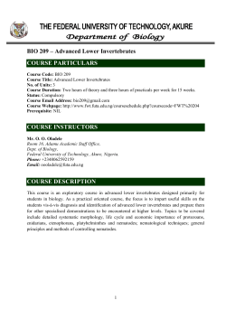 BIO 209 – Advanced Lower Invertebrates COURSE PARTICULARS
