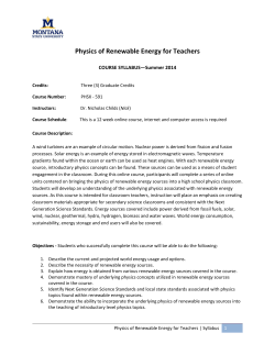 Physics of Renewable Energy for Teachers