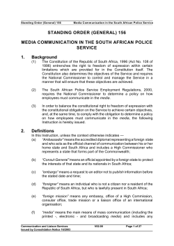 STANDING ORDER (GENERAL) 156 MEDIA COMMUNICATION IN