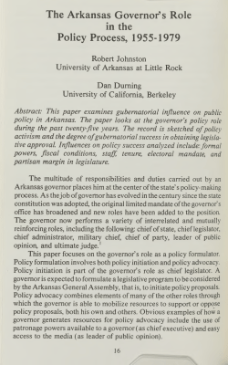 The Arkansas Governor`s Role in the Policy Process, 1955-1979