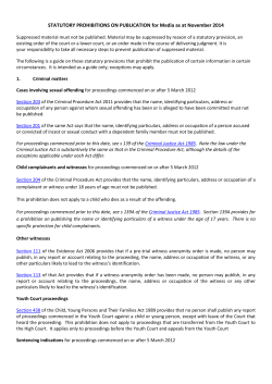 STATUTORY PROHIBITIONS ON PUBLICATION for Media as at