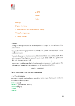 132 UNIT 7 ENERGY Index 1.Energy 2.Types of energy 3