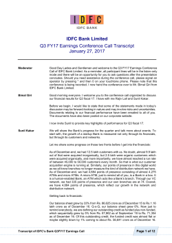 IDFC Bank Limited Q3 FY17 Earnings Conference Call Transcript