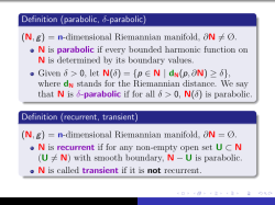 Definition (parabolic, &delta;-parabolic) (N,g) = n