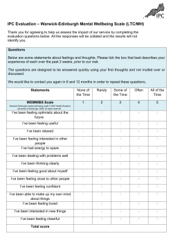 IPC Evaluation &ndash; Warwick-Edinburgh Mental Wellbeing