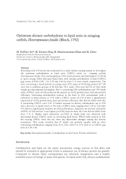 Optimum dietary carbohidrate to lipid ratio in stinging catfish