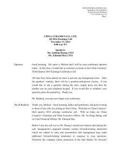 CHINA CERAMICS CO., LTD. 3Q 2014 Earnings Call November 13