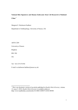 1 National Risk Signatures and Human Embryonic Stem Cell