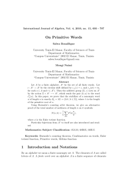 On Primitive Words 1 Introduction and Notations