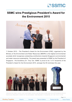 SSMC wins Prestigious President`s Award for the Environment 2015