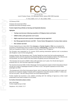 Frontier Capital Group Relists as Gaming and Hospitality