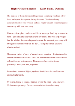 Higher Modern Studies &ndash; Essay Plans / Outlines