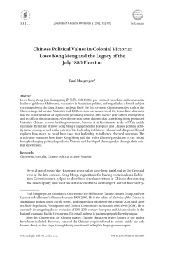 Chinese Political Values in Colonial Victoria: Lowe Kong Meng and