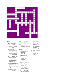 Across 1 As light travels through different media, it