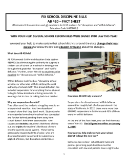 FIX SCHOOL DISCIPLINE BILLS AB 420 &ndash; FACT SHEET