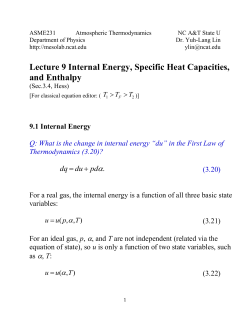 Lecture 9 Internal Energy, Specific Heat Capacities, and