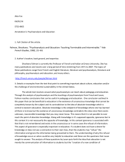 Felman, Shoshana. &ldquo;Psychoanalysis and Education