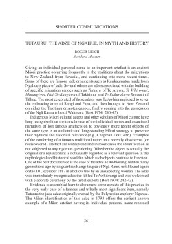 shorter communications tutauru, the adze of ngahue, in myth and