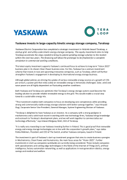 Yaskawa invests in large-capacity kinetic energy storage company