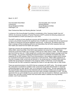 AAFP Letter to House Budget Committee with AHCA