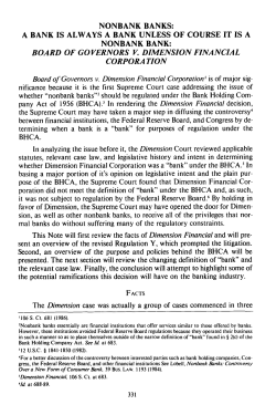 Nonbanks Banks: A Bank Is Always a Bank Unless of Course It Is