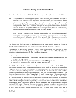 Guidance on Writing a Quality Assurance Manual