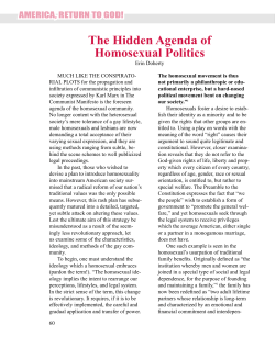The Hidden Agenda of Homosexual Politics