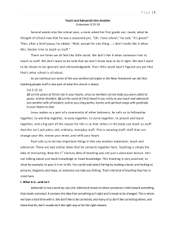 Page | 1 Teach and Admonish One Another Colossians 3:15
