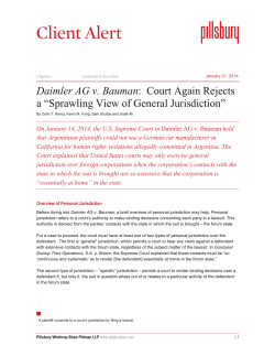 Daimler AG v. Bauman: Court Again Rejects a &ldquo;Sprawling View of