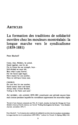 La formation des traditions de solidarit&eacute; ouvri&egrave;re chez les mouleurs