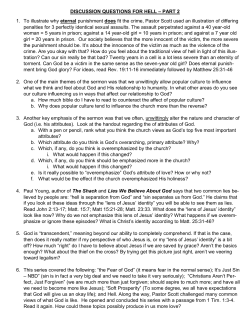 DISCUSSION QUESTIONS FOR HELL &ndash; PART 2 1. To illustrate why