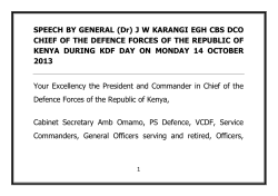 SPEECH BY GENERAL (Dr) J W KARANGI EGH CBS DCO CHIEF