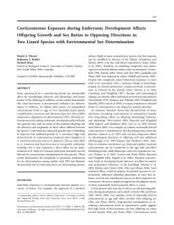 Corticosterone Exposure during Embryonic Development Affects