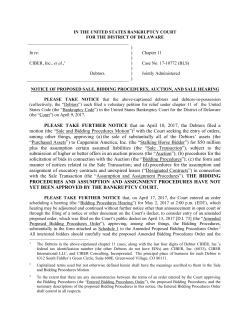 Notice of Proposed Sale, Bidding Procedures, Auction, and