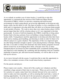 Message from Exec Director - Chilliwack Minor Hockey Association