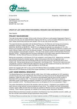 Update of Lady Annie Operations Mineral Resource and Ore
