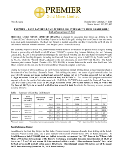 Press Release - Premier Gold Mines Limited