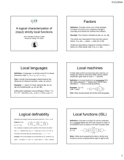 Factors Local languages Local machines Logical definability Local