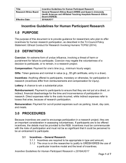 Incentive Guidelines for Human Participant Research 1.0 PURPOSE