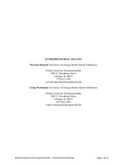 ENTREPRENEURIAL SELLING Waverly Deutsch University of