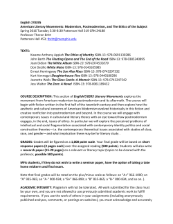 English 7/8395 American Literary Movements: Modernism