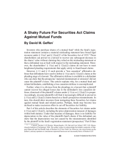 A Shaky Future For Securities Act Claims Against Mutual Funds